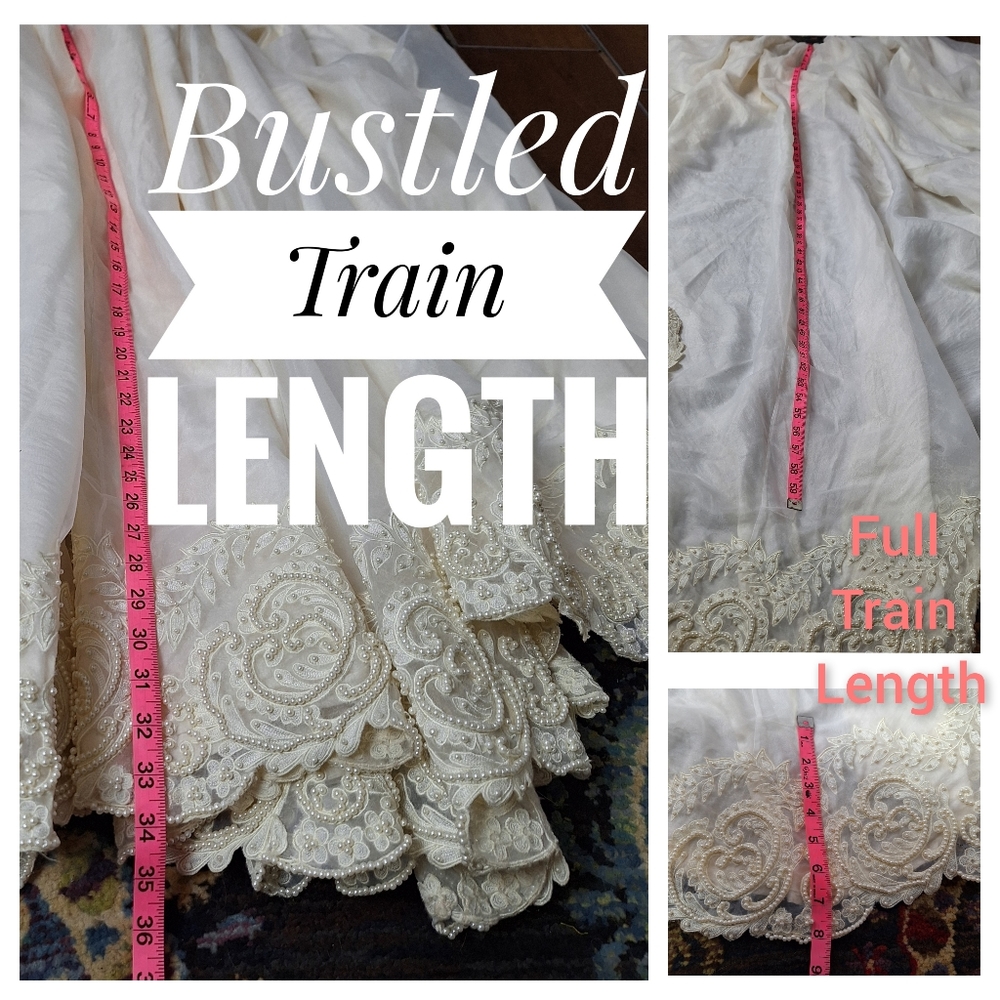 St. Pucchi Ivory Lace Beaded Vintage-Style Wedding Dress with Train - Picture 8 of 16